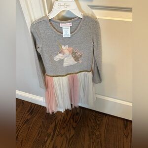Bonnie Jean Gray Unicorn Dress with Pink and White Tulle Skirt Size 5